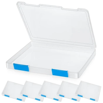 6 Бр Прозрачна кутия за файлове с формат А4, Пластмасова кутия за съхранение на документи, Куфар, контейнери за плочи, защита за списания, държач за файлове със здрава катарама
