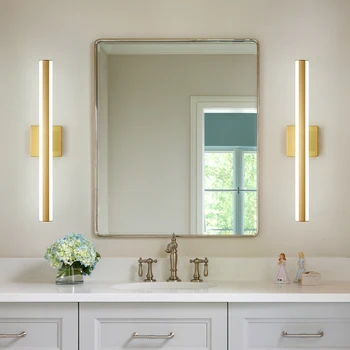 FKL Модерното led огледало с позлатени лесно монтиране на led светильником, огледало в банята на хотела, монтиран на стената лампа, луксозна тоалетна лампа за грим