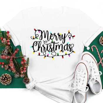 Весела Коледа light 2022 сладък дамски тениски с образа на новогодишните празници, на женската риза, Модна тениска DW110