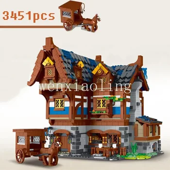 Нов 033002 съвместим MOC-70187 Medieval Town Tavern Inn Brick Town Street View Модулен модел дома градивен елемент в подарък